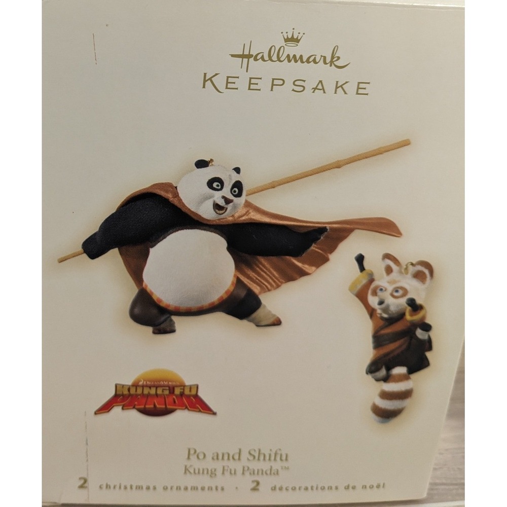 Hallmark Keepsake 2008 Kung Fu Panda Po and Shifu 2 Christmas Ornaments QXI4261